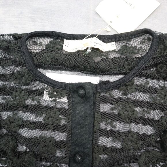 Areve Sweater Womens L Black Gray Cardigan Long Sleeve Stripe Button Knit Lace - Picture 11 of 16